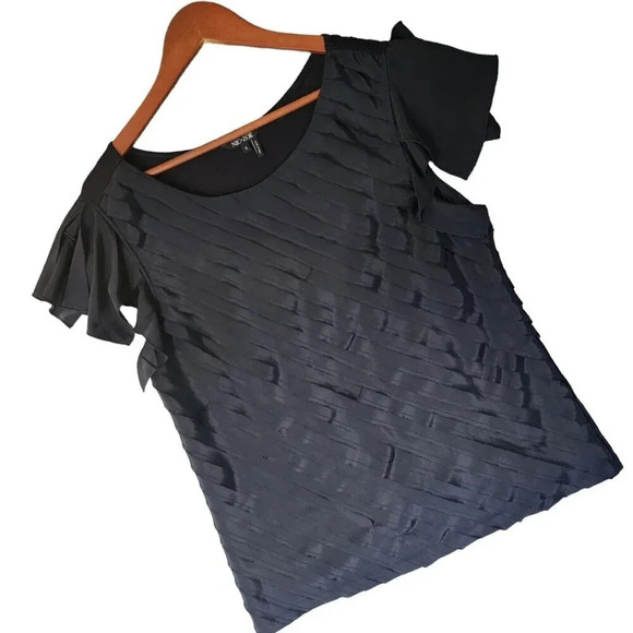 NWOT Nic & Zoe Fiesta Top Women's Size XL Black Short Flutter Sleeve Pullover - Picture 10 of 10